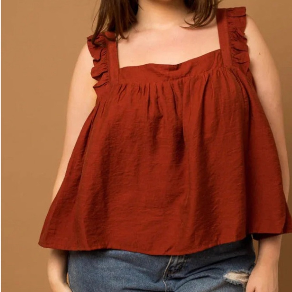 Rust Sleeveless Ruffle Top